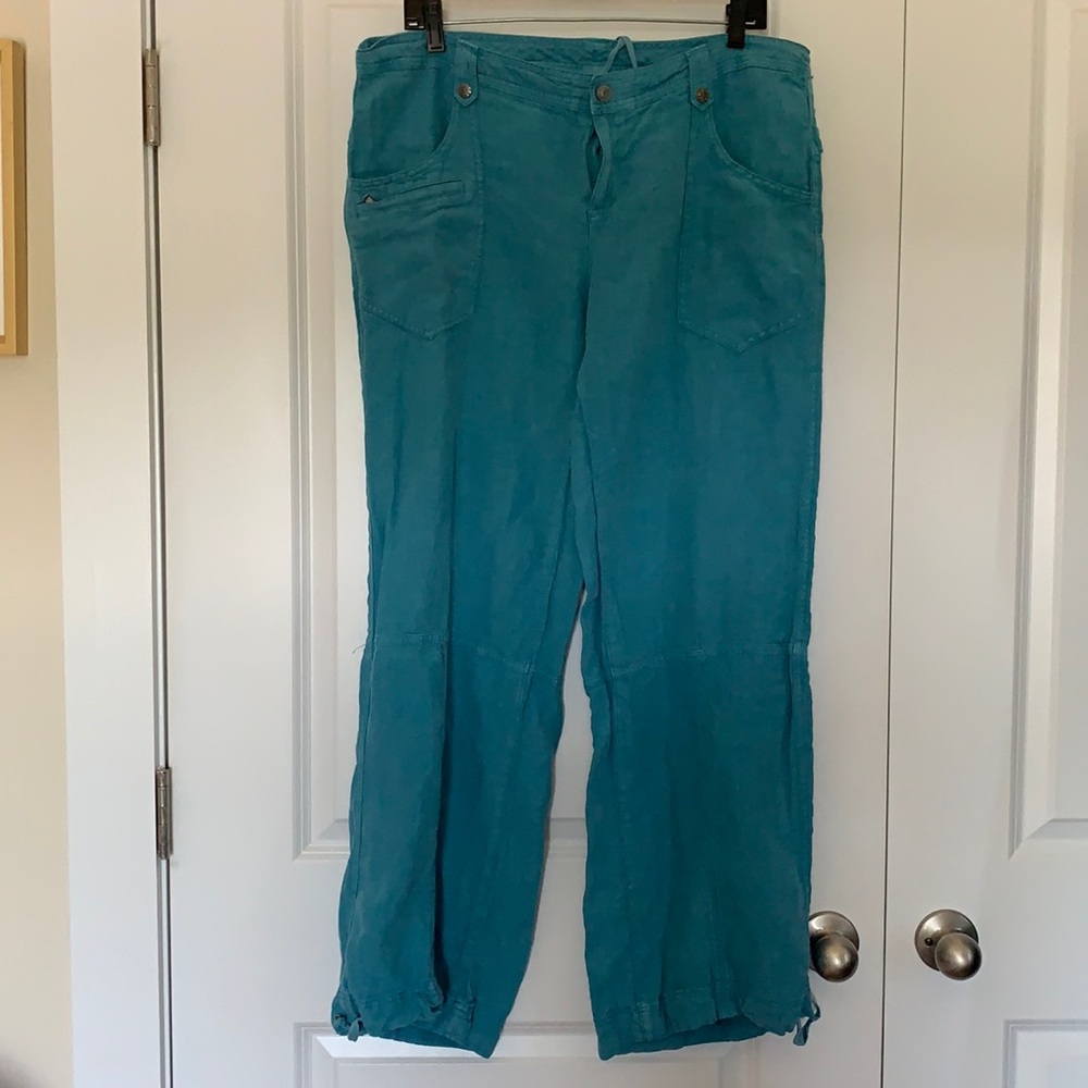 Athleta linen pants, teal blue, size16
